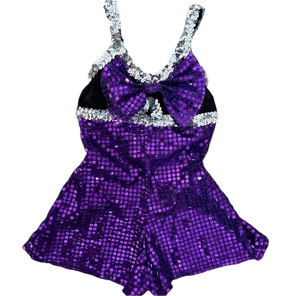 Custom Made Purple Silver Sequin Dance Costume/Halloween Ravens Cheerleader XS/S